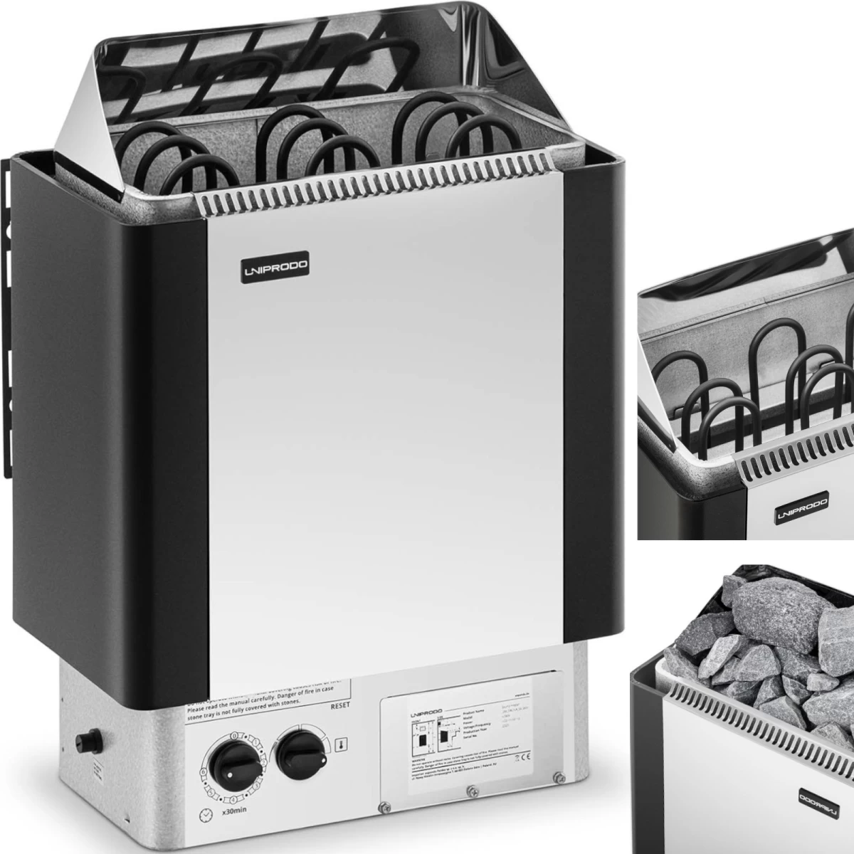 Elektrinė Pirties Krosnelė Su Integruotu Valdymu 3-6 M3 Iki 110c 400 V 4,5 Kw Sidabriškai Juoda Elektrinė Pirties Krosnelė Su Integruotu Valdymu 3-6 M3 Iki 110c 400 V 4,5 Kw Sidabriškai Juoda