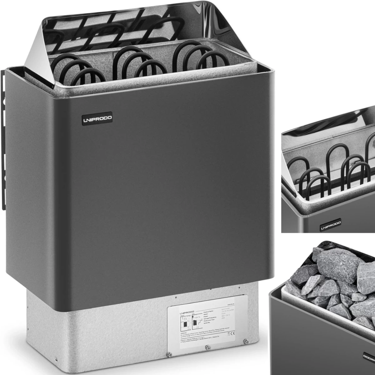 Elektrinė Pirties Viryklė 3-6 M3 Iki 110c 400 V 4,5 Kw Juoda-sidabrinė