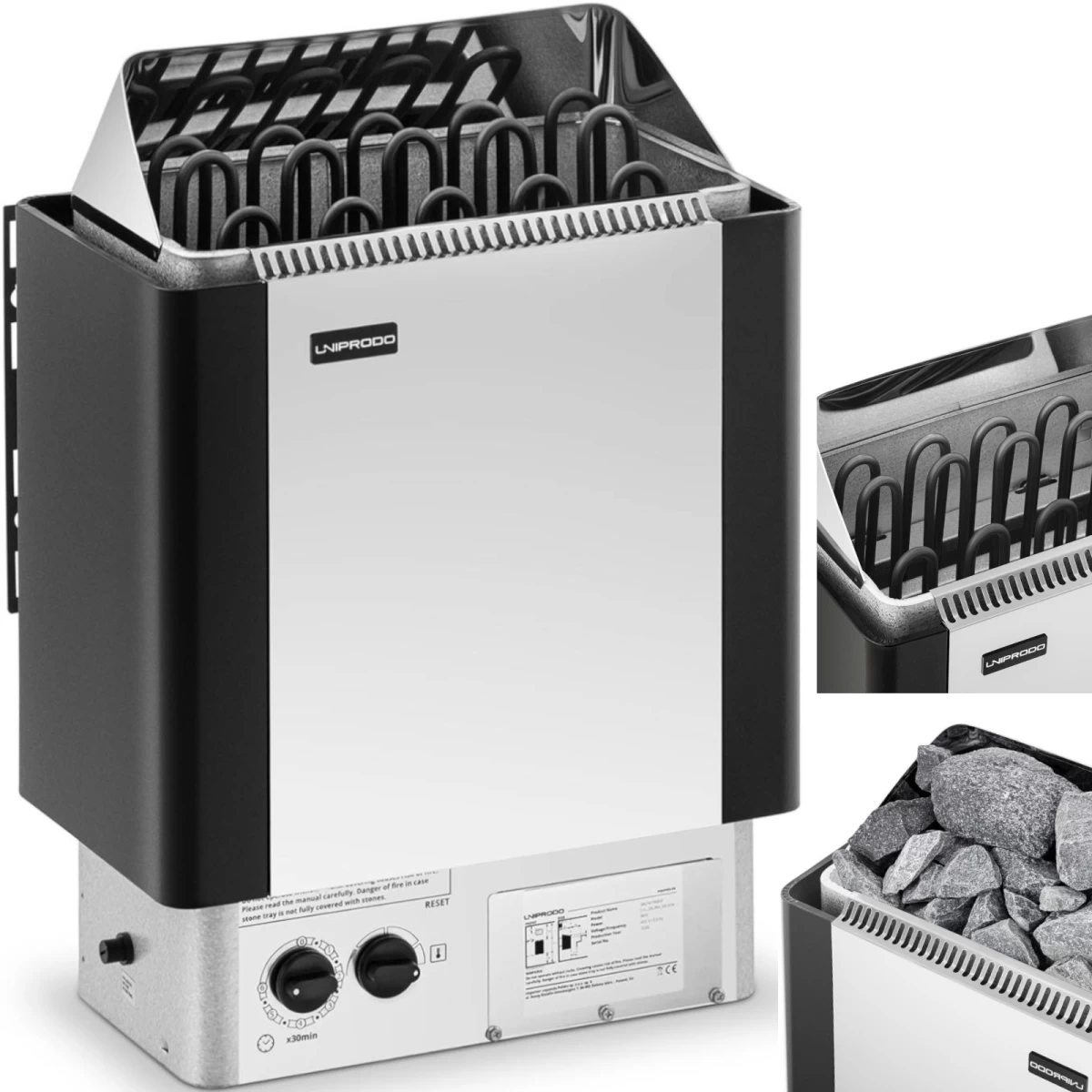 Elektrinė Pirties Viryklė Su Integruotu Valdymu 9-13 M3 Iki 110c 400 V 9 Kw Sidabriškai Juoda