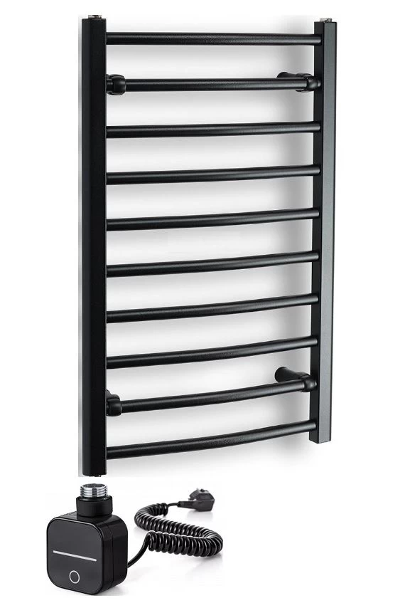 Elektrinis rankšluosčių džiovintuvas WOBBEE Elegance 50x80 cm su tenu 300 W su laidu į rozetę, kairėje, juodas matinis