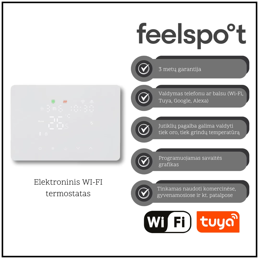 Elektroninis programuojamas termostatas Feelspot WTH25.05RF Wi-Fi, baltas Elektroninis programuojamas termostatas Feelspot WTH25.05RF Wi-Fi, baltas