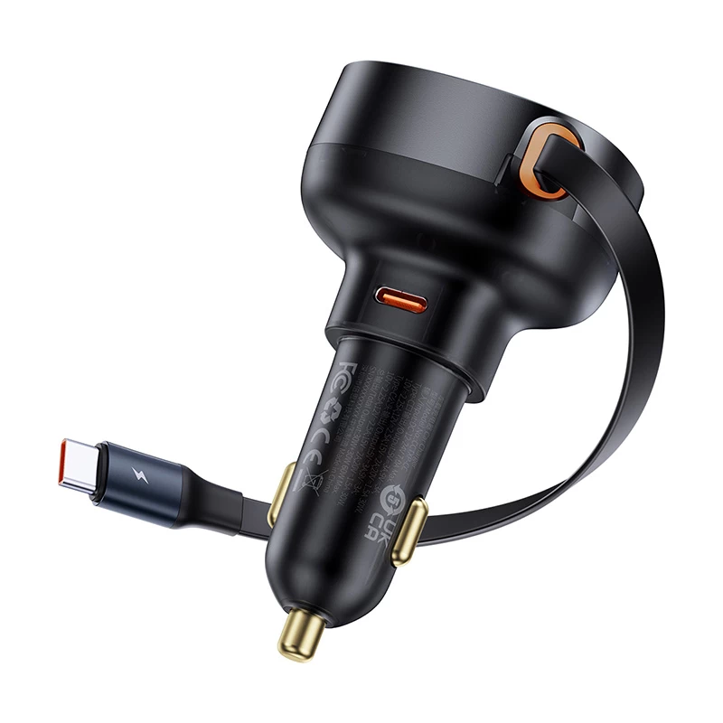 enjoyment Pro Automobilinis įkroviklis Su Ištraukiamu Usb-c Kabeliu, 60 W, Juodas