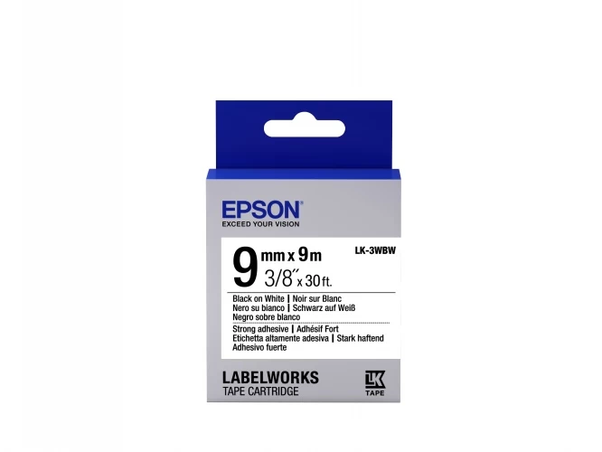 Epson LK-3WBW (C53S653007) Ženklinimo juostos kasetė, Strong Adhesive, Black on White 9mm, 9m