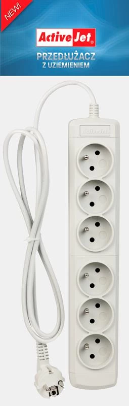 Extension cord Activejet 6GNU - 3M - S (3m; white color)