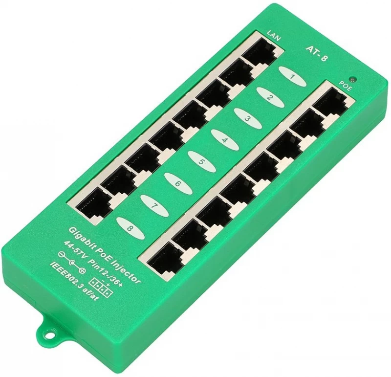 Extralink Active Poe Injector 8 Port Gigabit 802.3at/af Mode A