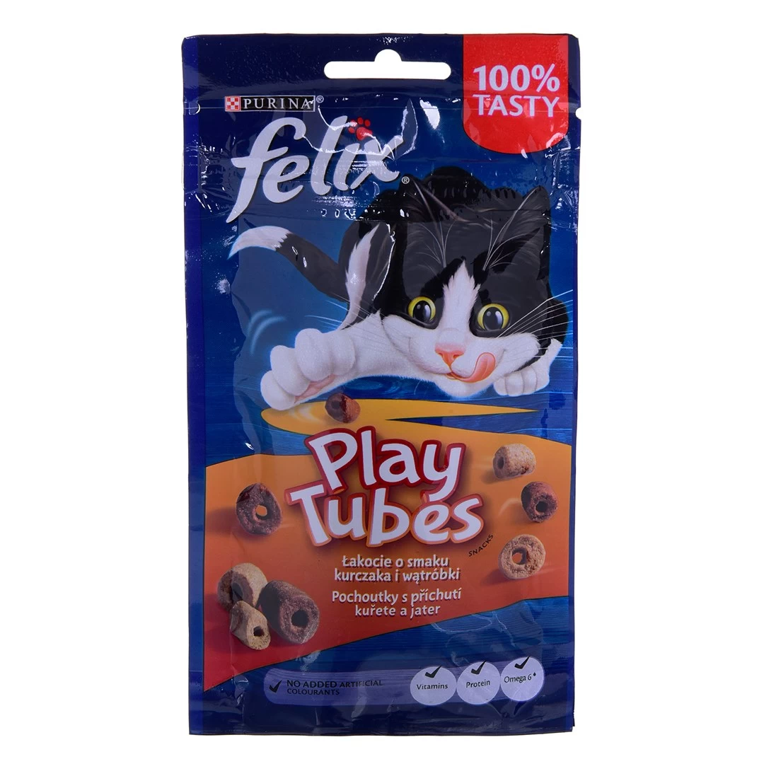 FELIX Play Tubes sausas kačių maistas, vištiena ir kepenys, 50 g