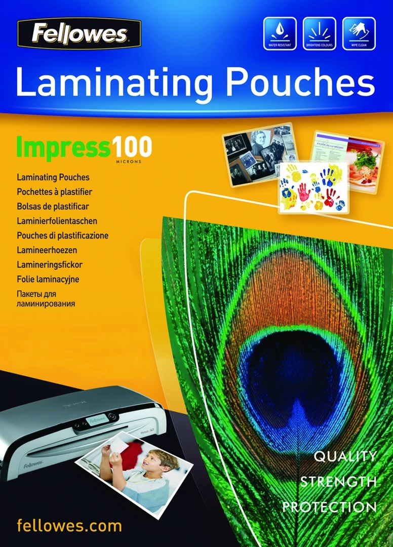Fellowes A4 Glossy 100 Micron Laminating Pouch - 100 pack Fellowes A4 Glossy 100 Micron Laminating Pouch - 100 pack