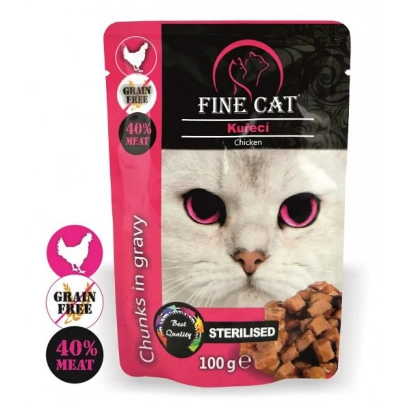 FINE CAT konservas sterilizuotoms katėms su vištiena 100g 22vnt, RAP8003
