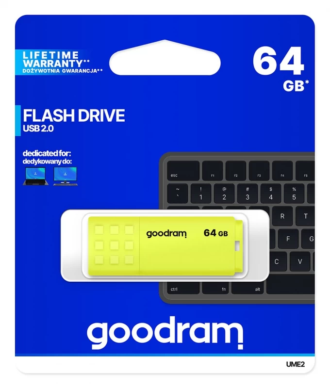Flash Atmintinė Goodram Ume2 64 Gb Yellow (64 Gb /usb 2.0 /yellow )
