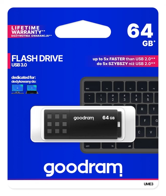Flash Atmintinė Goodram Ume3 64 Gb Black (64 Gb /usb 3.0 /black )