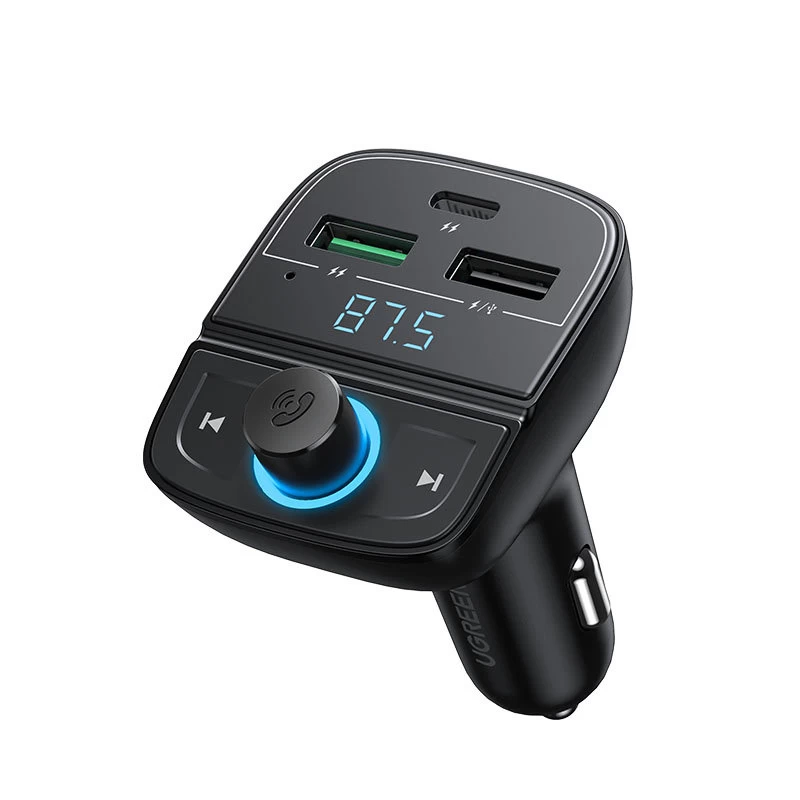 Fm Siųstuvas Mp3 Bluetooth 5.0 Automobilinis įkroviklis 3x Usb Tf Microsd Juodas