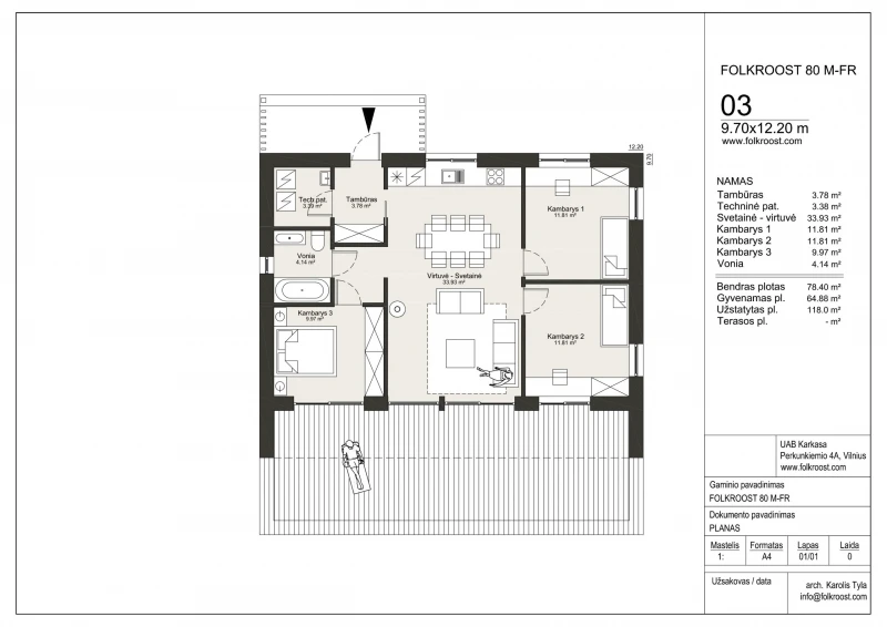 Skydiniai namai FOLKROOST 80 M-FR