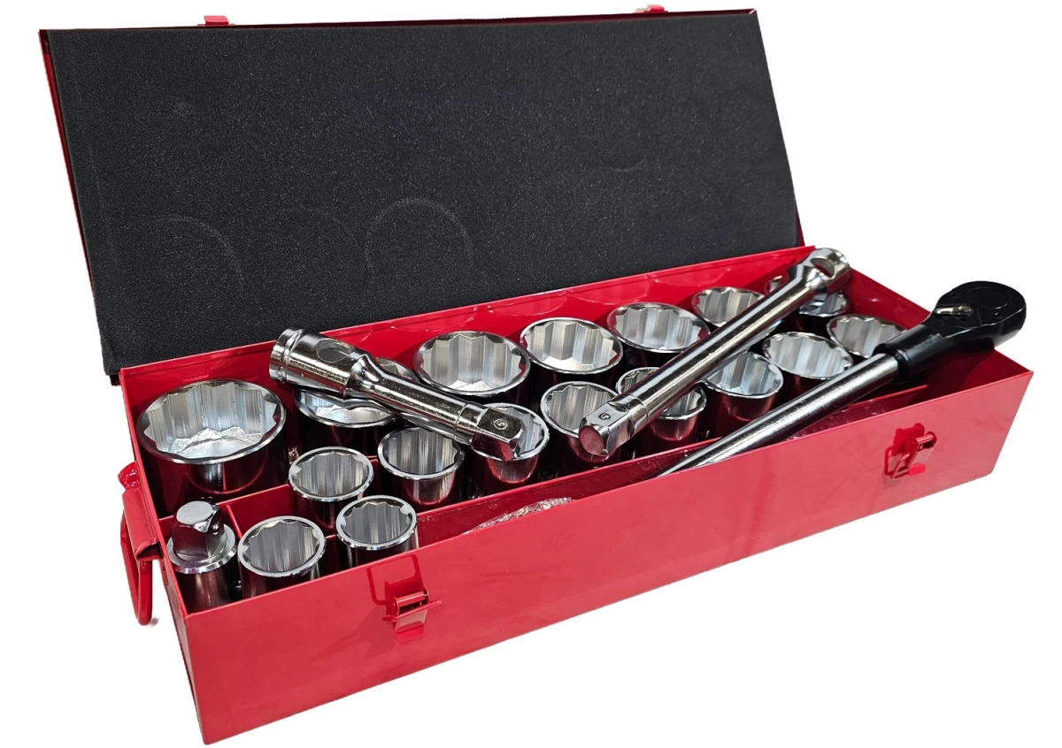 Galvučių ir rakto komplektas 12 kampės | 25 mm (1) | 36 - 80 mm | 22 vnt. (SS122)