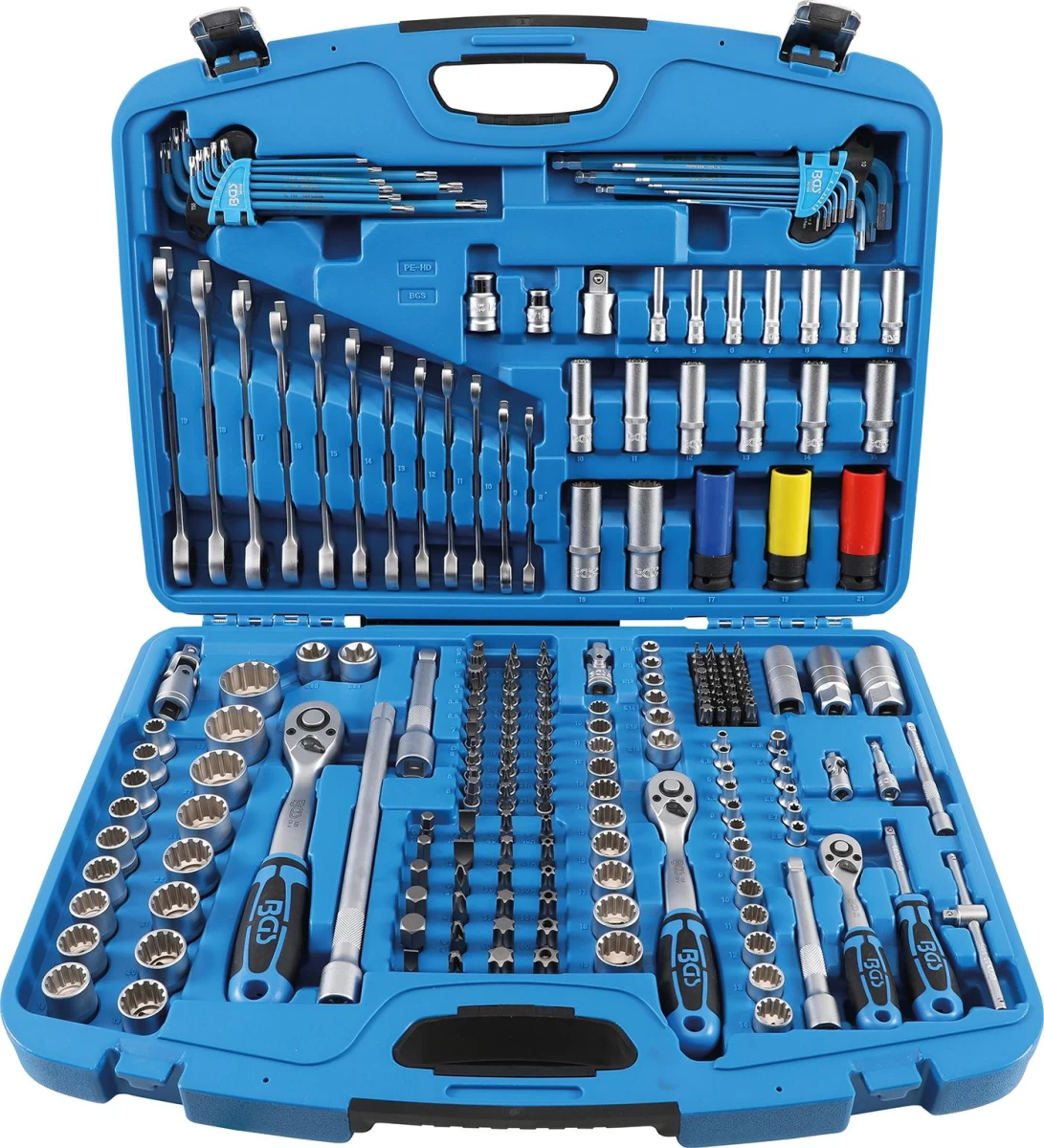 Galvučių ir raktų komplektas | daugiafunkcinės galvutės | terkšliniai veržliarakčiai | 6,3 mm (1/4) / 10 mm (3/8) / 12,5 mm (1/2) | 218 vnt. (2290)