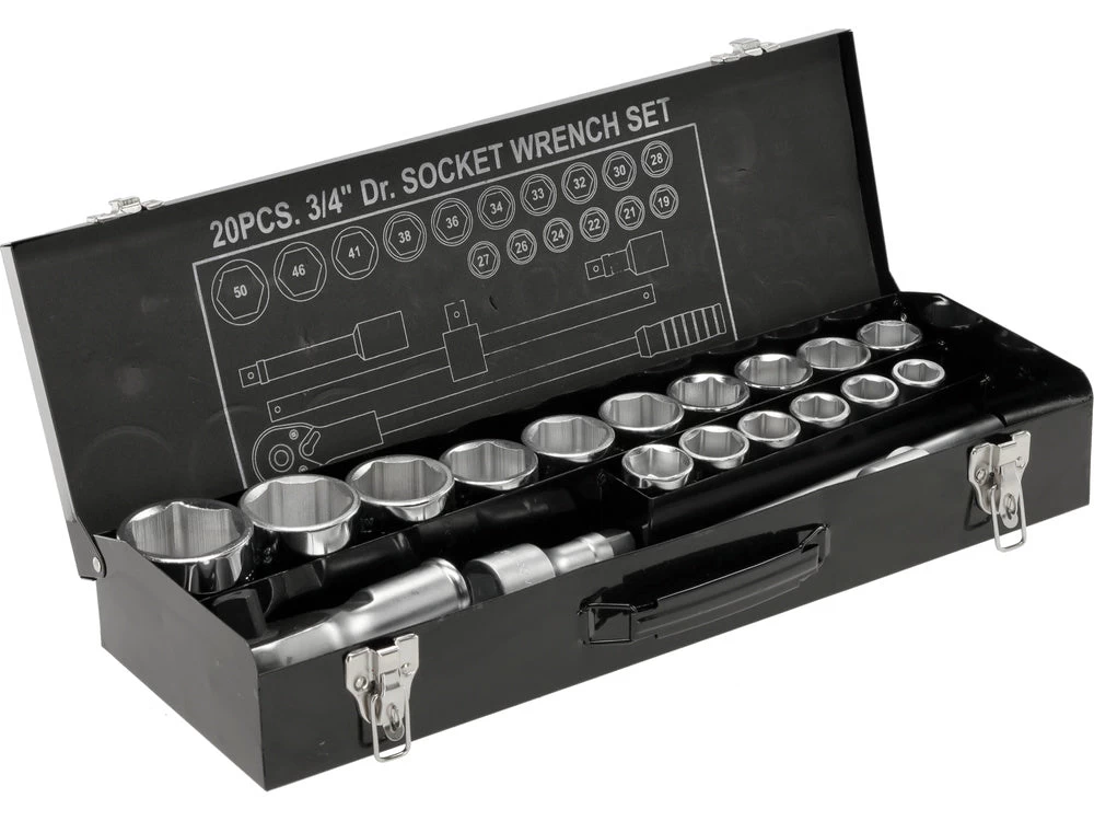 Galvučių komplektas 6 kampų | 19-50 mm | metalinė dėžė | 20 mm (3/4) | 20 vnt. (YT-1335)