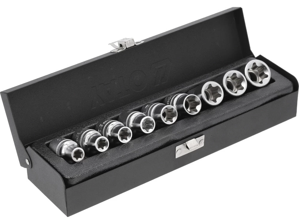 Galvučių rinkinys E-tipas | 12,5 mm (1/2) | E10 - E24 | 9 vnt. (YT-0521)