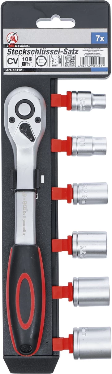 Galvučių rinkinys su terkšle | 10 mm (3/8) | 8-19 mm | 7 vnt. (15112)