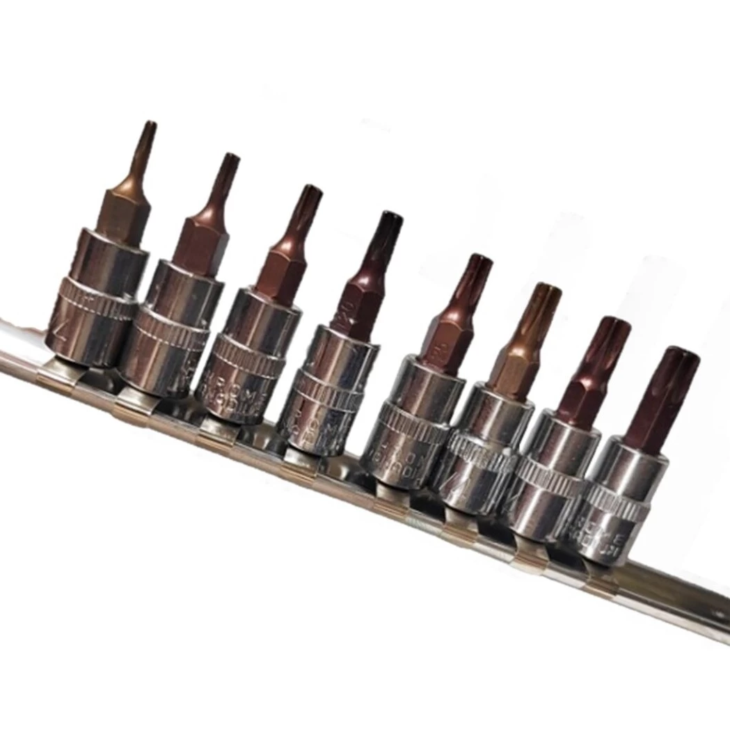 Galvučių su antgaliu rinkinys 1/4 (T-8-T-40)(torx) 8vnt.