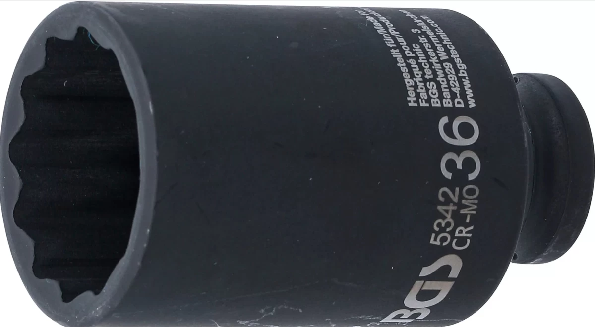 Galvutė ilga smūginė plonasienė 12 kampų | 12,5 mm (1/2) | 36 mm (5342)