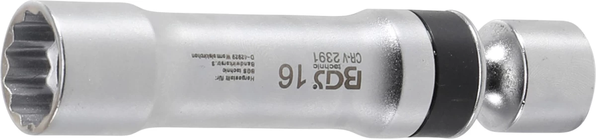 Galvutė žvakėms šarnyrinė 12 kampų, su atramine spyruokle | 10 mm (3/8) | 16 mm (2391)