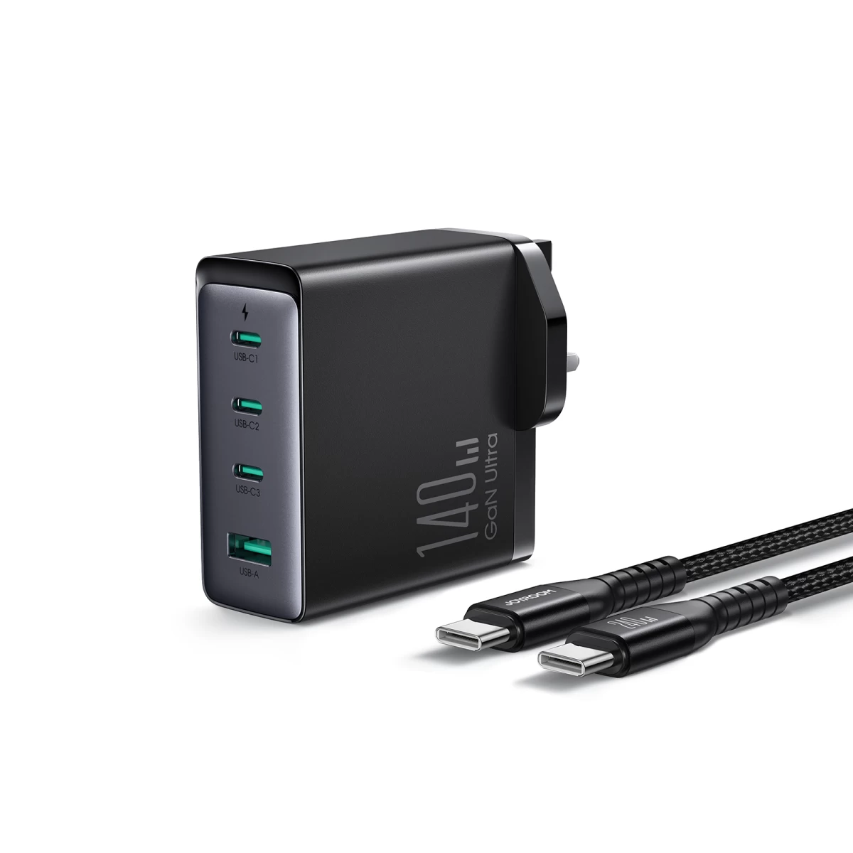 Gan 140 W Tinklo įkroviklis Uk 3x Usb-c Usb-a + Usb-c Kabelis 1,2 M