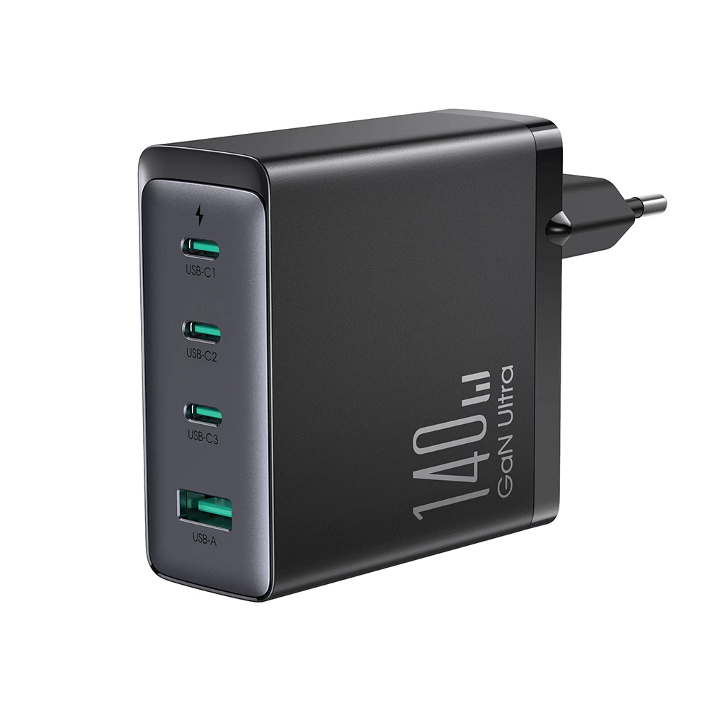 Gan 140w 3x Usb-c Usb-a Greitasis įkroviklis + Usb-c 240w 1,2 M Ilgio Kabelis, Juodas