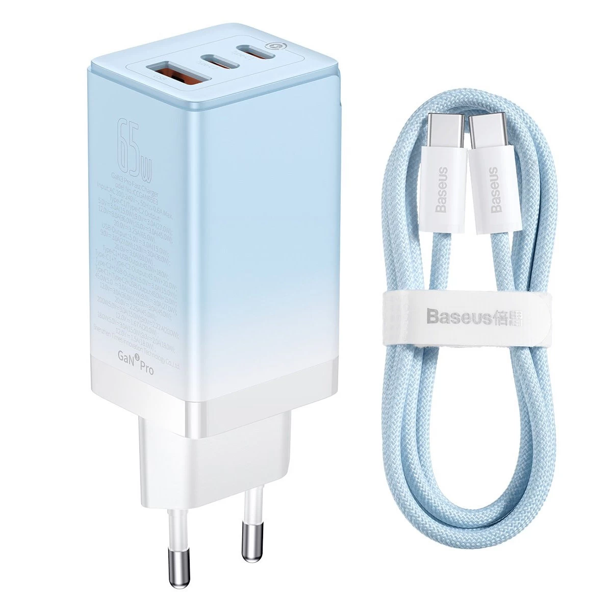 Gan 2x Usb-c / Usb Greitasis įkroviklis 65w Qc Pd - Mėlynas