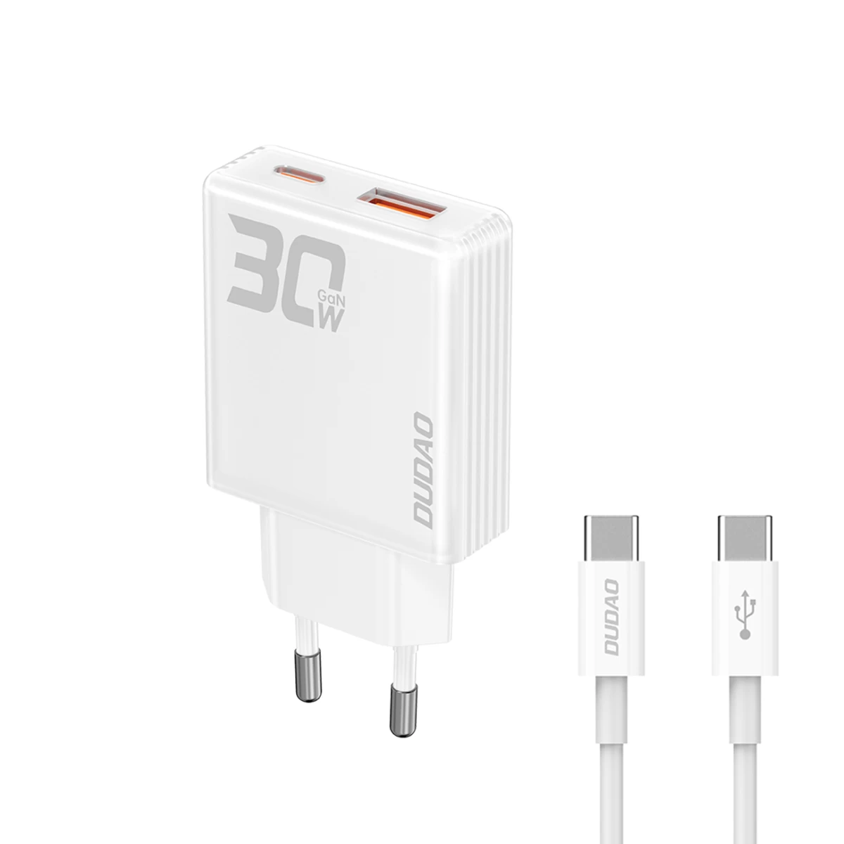 Gan 30w Usb-a - Usb-c Tinklo įkroviklis Su Usb-c Kabeliu - Baltas