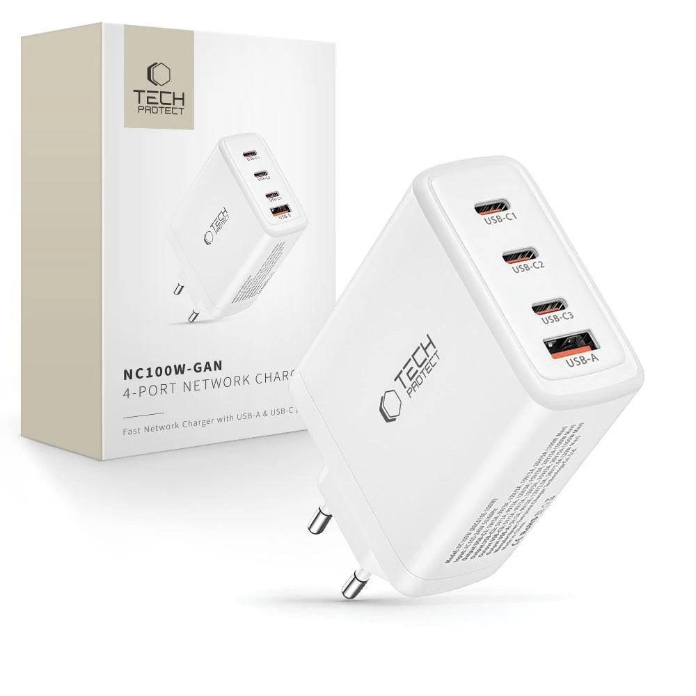 Gan 3x Usb-c Pd Usb-a Qc Tinklo įkroviklis 100 W - Baltas