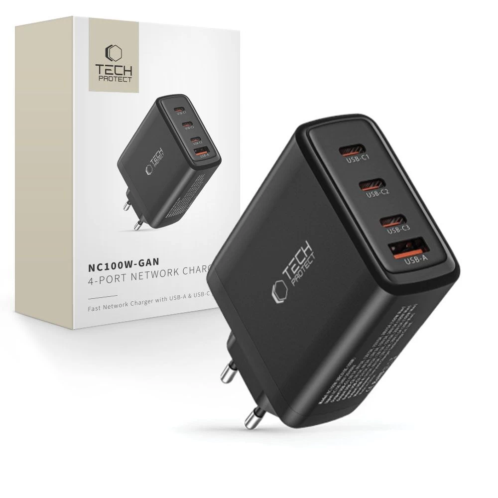 Gan 3x Usb-c Pd Usb-a Qc Tinklo įkroviklis 100 W - Juodas