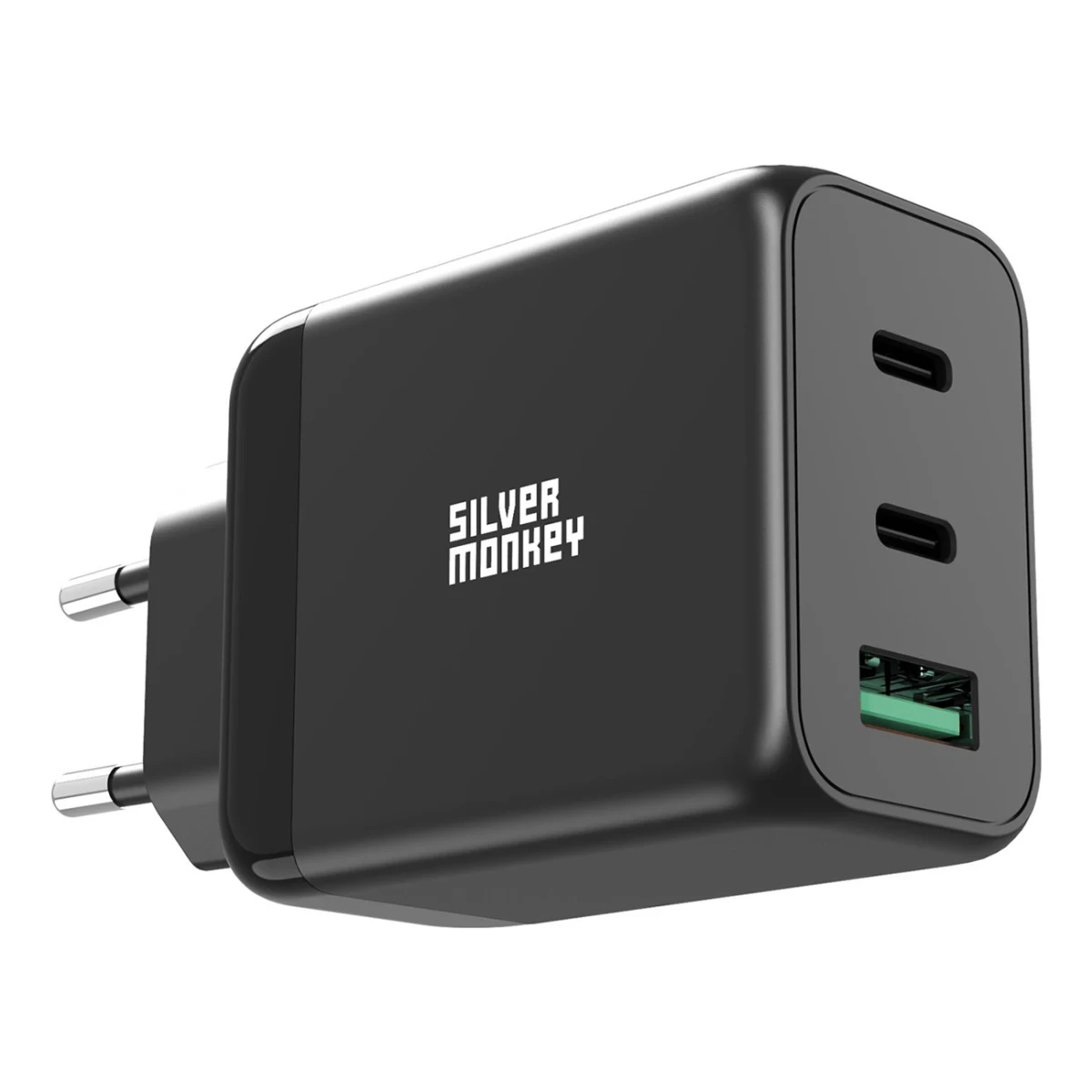 Gan 65w 2x Usb-c Pd 1x Usb-a Qc 3.0 Tinklo įkroviklis Juodas