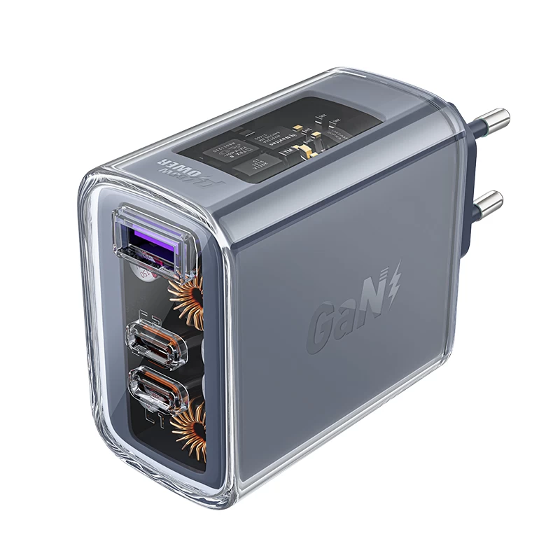 Gan 65w Tinklo įkroviklis 3 Prievadai 1x Usb 2x Usb-c Pilkos Spalvos