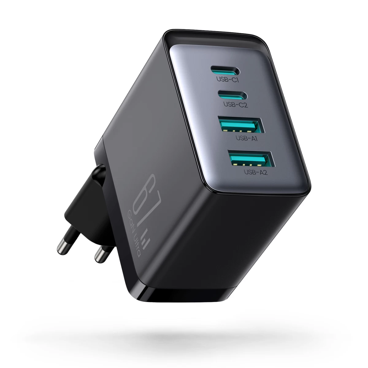 Gan 67w 2x Usb 2x Usb-c Tinklo įkroviklis + Usb-c Kabelis 1,2 M, Juodas