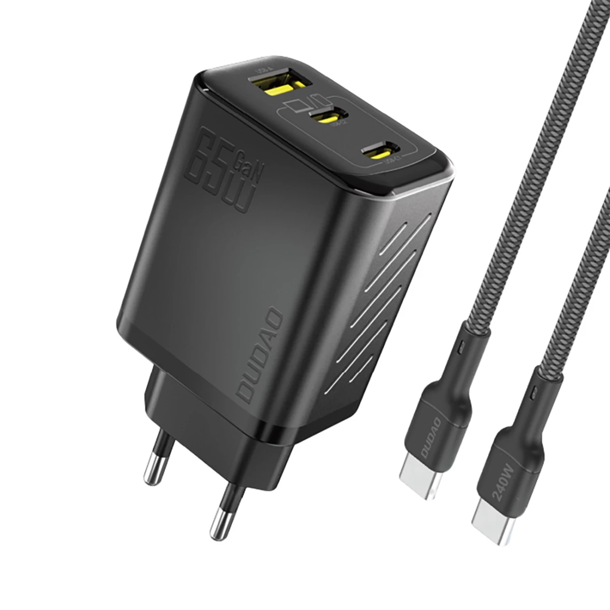 Gan Tinklo įkroviklis Su Usb-c Kabeliu 1 M 65 W - Juodas