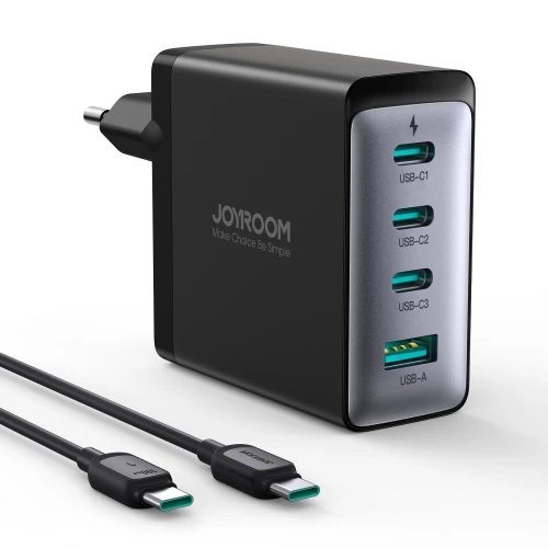Gan Tinklo įkroviklis Su Usb-c Kabeliu 3x Usb-c Usb-a 100w Juodas