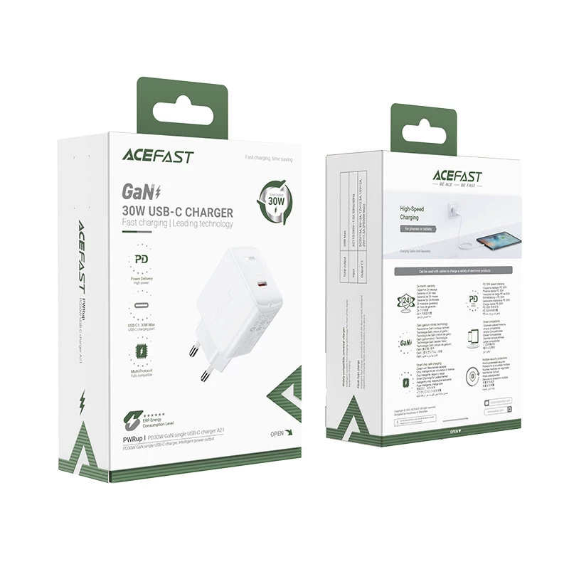 Gan Usb-c 30w Pd Qc 3.0 Afc Fcp Tinklo įkroviklis, Baltas
