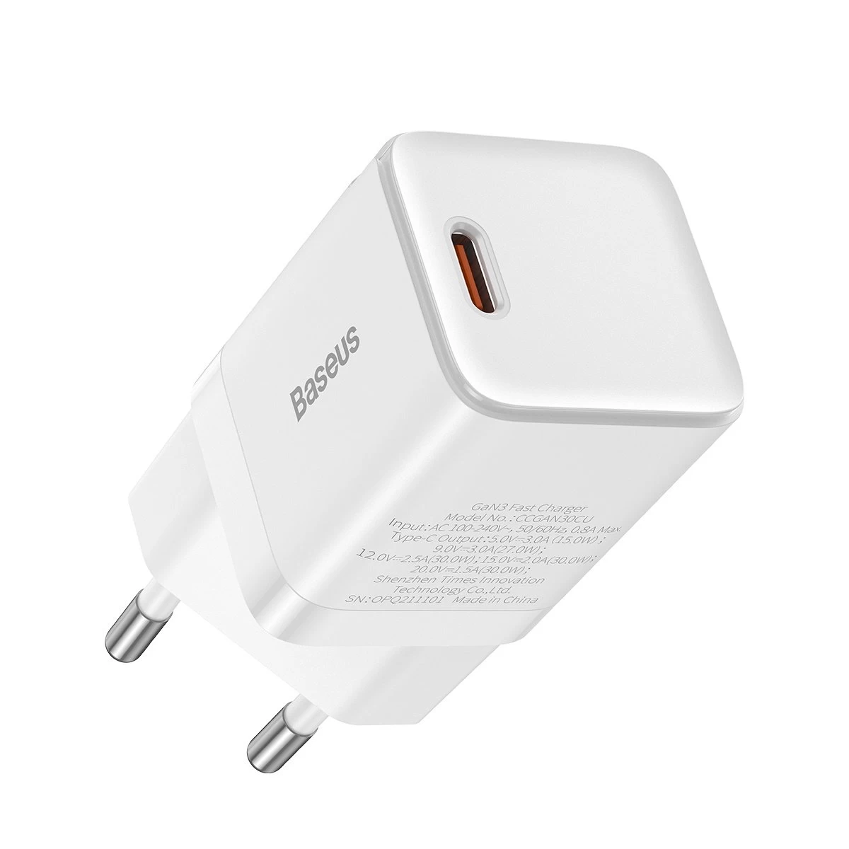 Gan3 Greitasis įkroviklis Usb-c Kabeliui 30w, Baltas