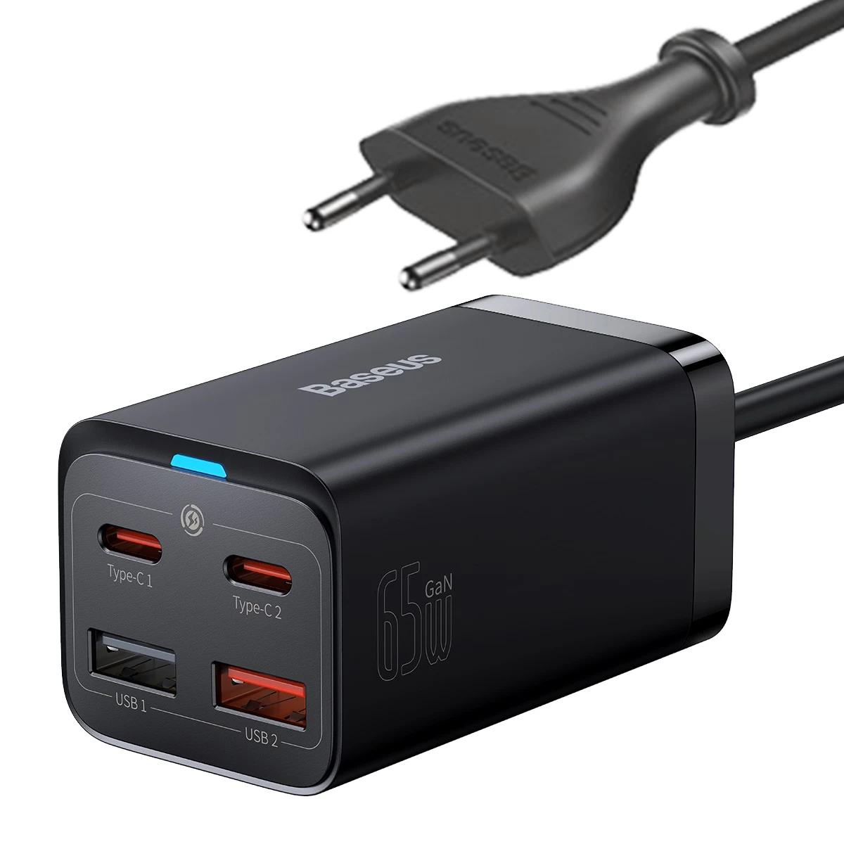 Gan3 Pro 2x Usb-c / 2x Usb 65w Pd Qc Greitasis įkroviklis + Usb-c Kabelis 1 M, Juodas