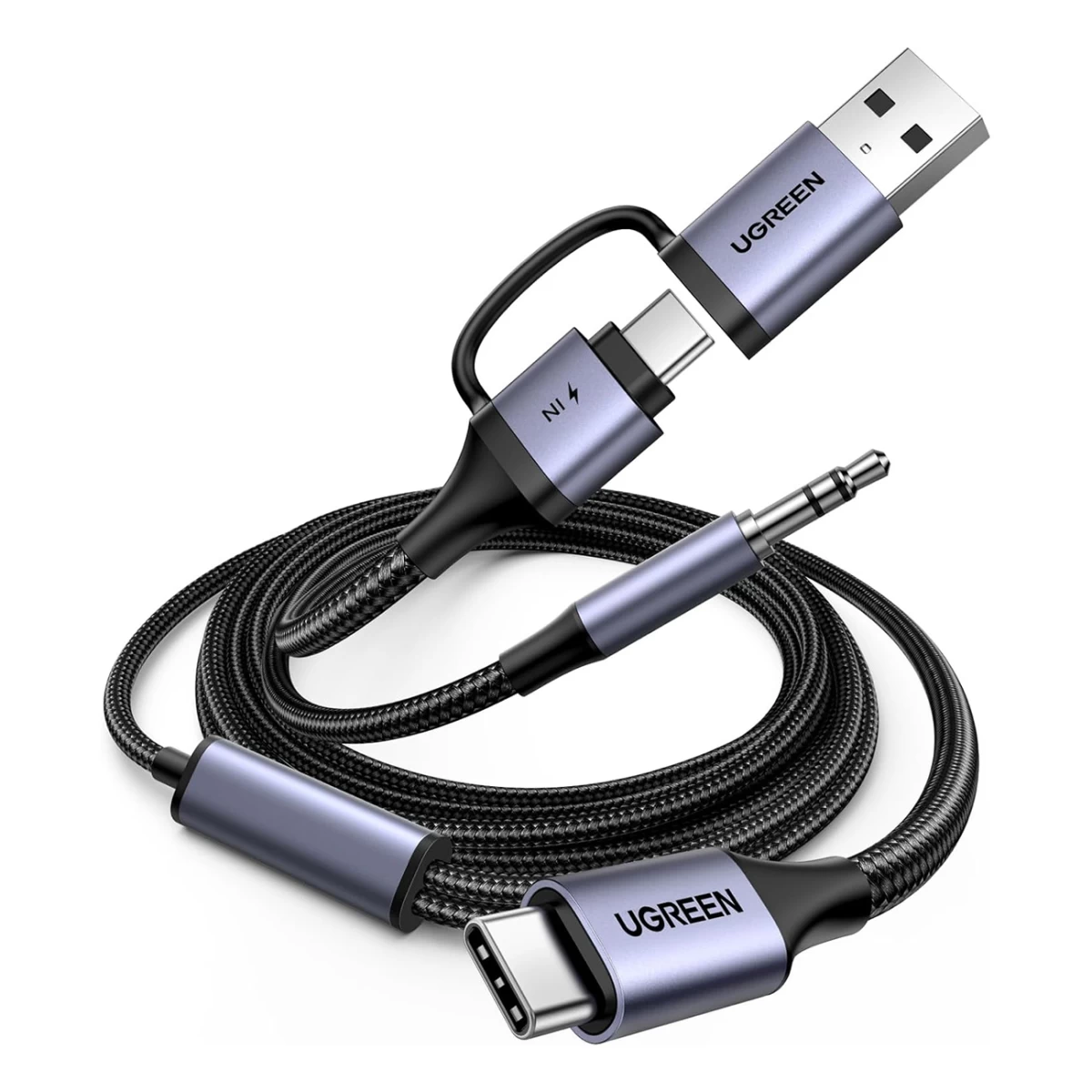 Garso Adapteris Su įkrovimo Funkcija 2in1 Usb-c - Usb-a/c Minijack - Juodas