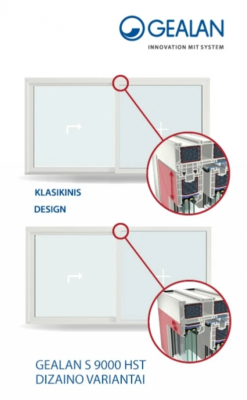 Pakeliamos-nustumiamos plastikinės terasos durys GEALAN S 9000