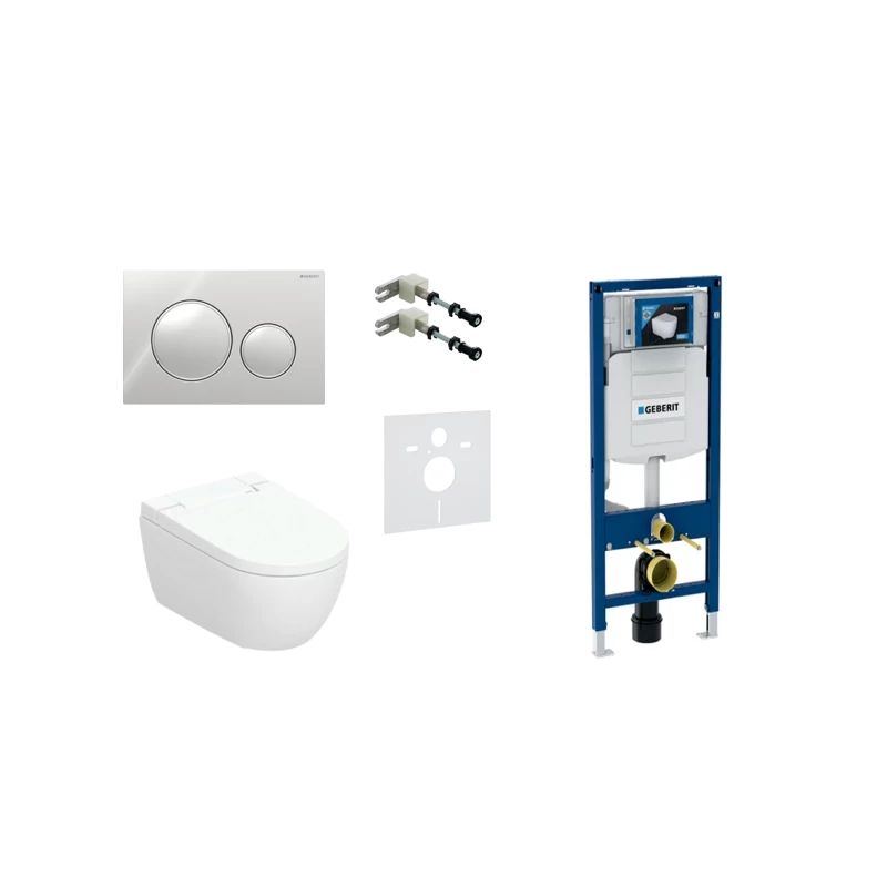 Geberit AquaClean Alba Comfort komplektas su Duofix Sigma 12 cm. WC instaliacine sistema, Sigma 20 Roud mygtuku, chromuotas