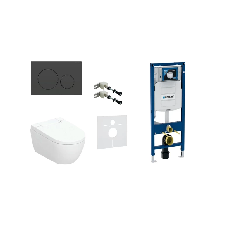 Geberit AquaClean Alba Comfort komplektas su Duofix Sigma 12 cm. WC instaliacine sistema, Sigma 20 Roud mygtuku, matinė juoda