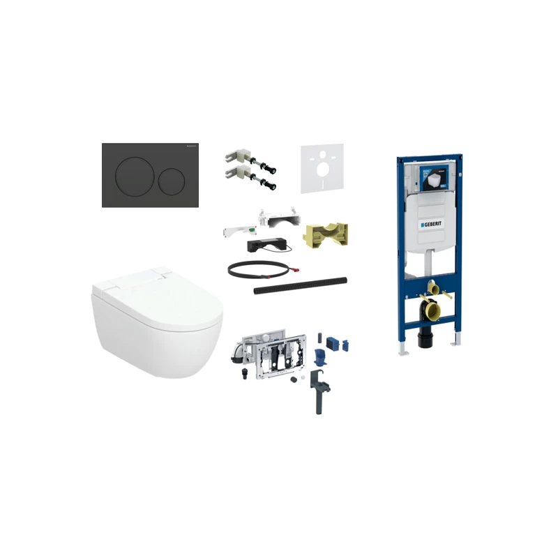 Geberit AquaClean Alba Premium Plus komplektas su Duofix Sigma WC instaliacine sistema, juodas klavišas