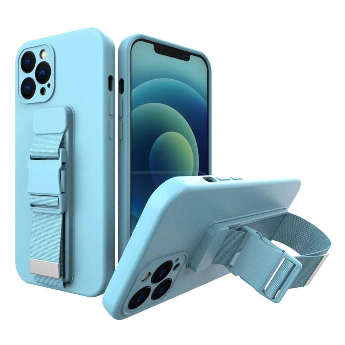 Gelinis Dėklas Su Virvele Ir Dirželiu Grandinėlės Rankinės Dirželis Iphone 13 Mėlynas