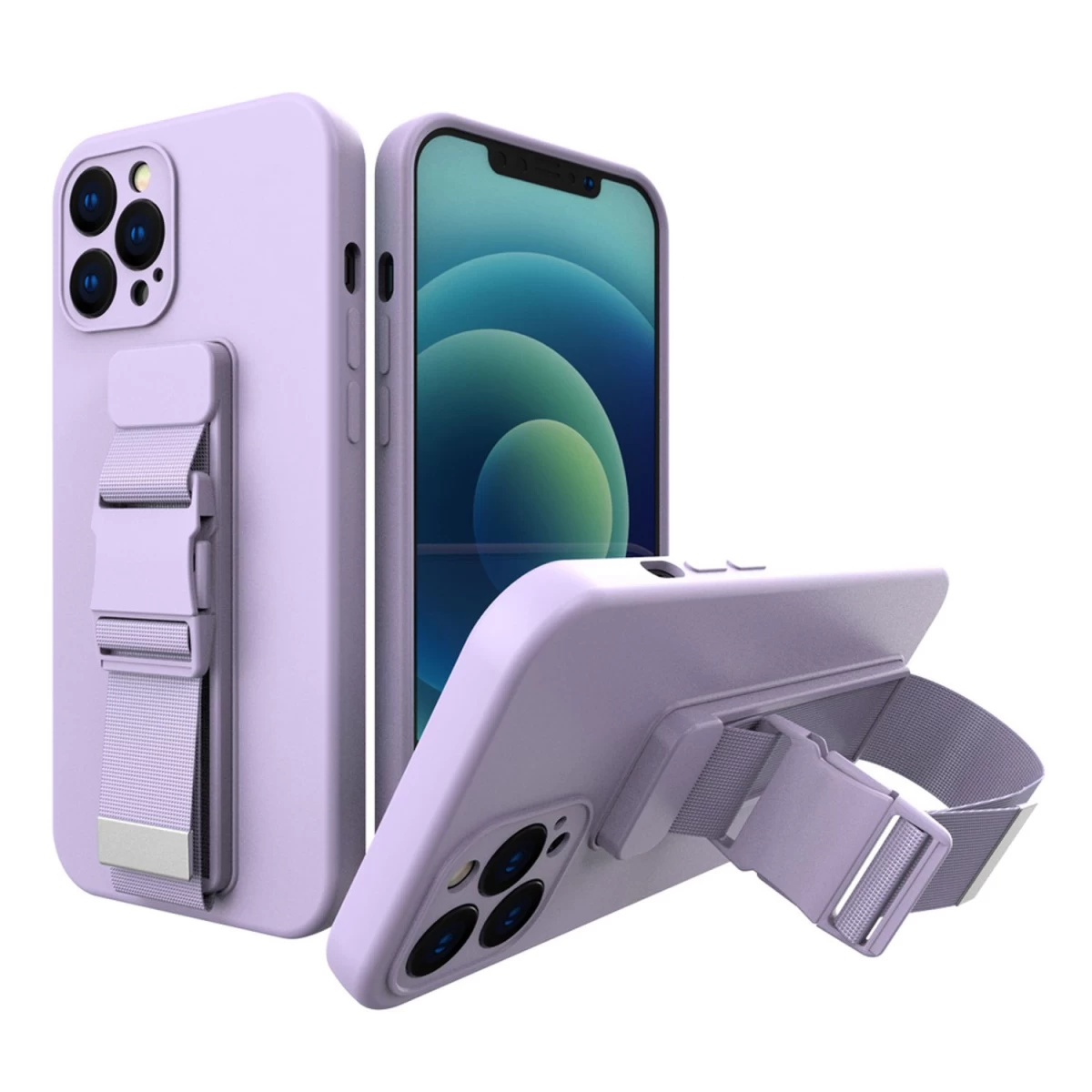Gelinis Dėklas Su Virvele Ir Dirželiu, Skirtas iphone 12 Pro Max, Violetinės Spalvos
