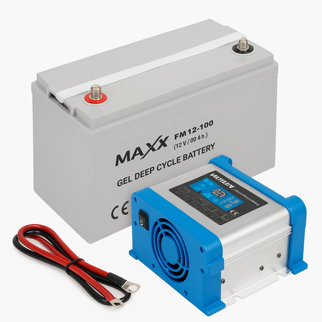 Gilaus iškrovimo akumuliatorius MAXX GEL 100AH 12V ir pakrovėjas 12V BC-20 PRO 20A LCD, 7 įkrovimo lygiai su laidais