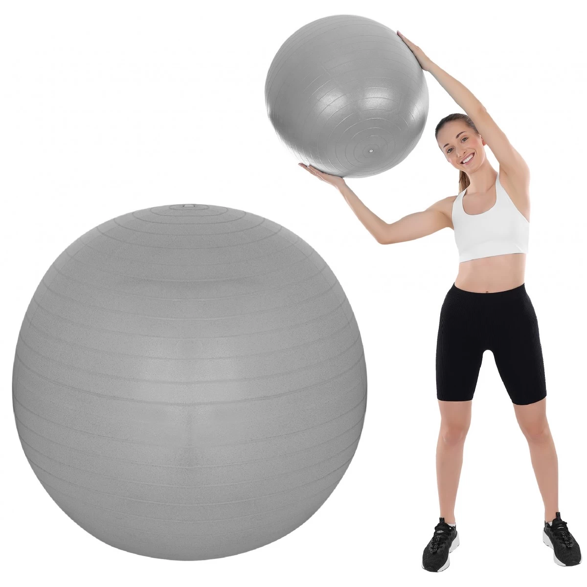 Gimnastikos Kamuolys 75 Cm, Apsaugotas Nuo Sprogimo, Pilkas