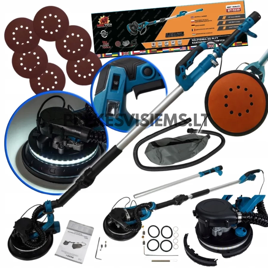 Gipso glaisto šlifuoklis su LED apšvietimu 3350W BULL-TECH, BT-5239