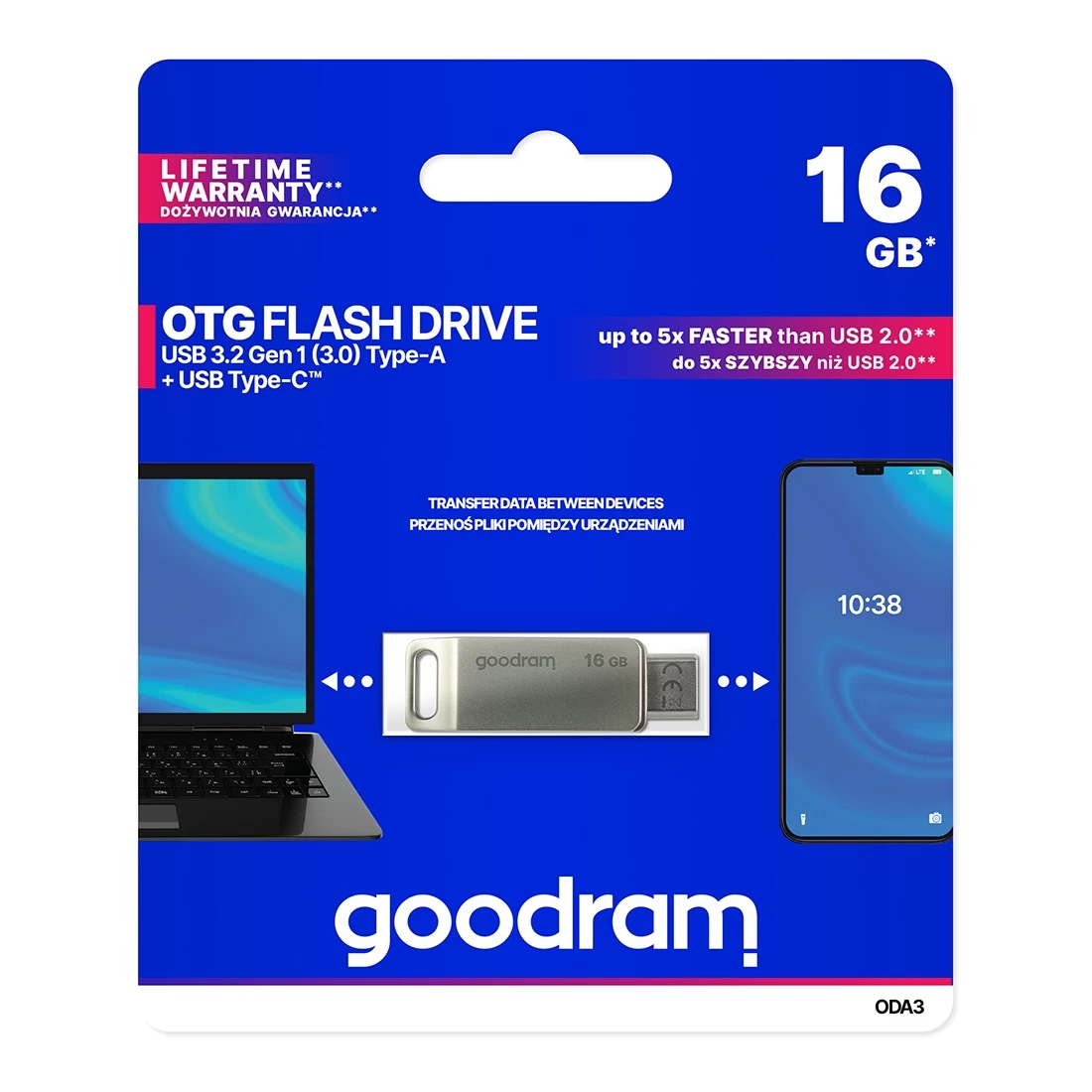 Goodram 16gb Usb 3.2 Gen 1 Usb / Usb-c Otg Oda3 Silver