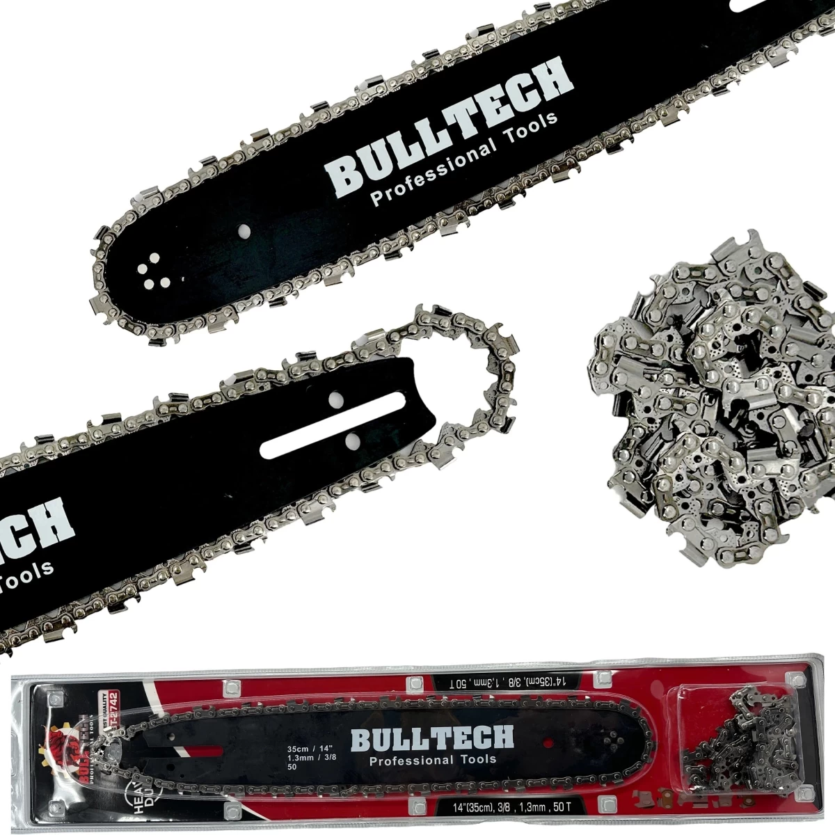 Grandininio pjūklo juosta + 2 grandinės 14 colių (35 cm), 3/8 colio, 1,3 mm, 52 grandys, BT2744